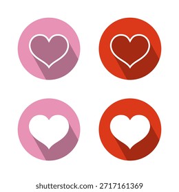Heart icon set with long shadow. Love and romance symbol