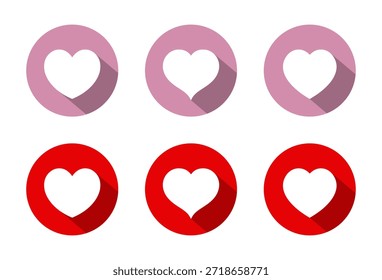 Conjunto de iconos de corazón con sombra larga. Amor mínimo y símbolo romántico