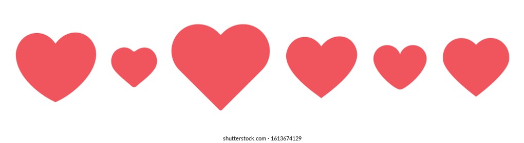 Heart icon set. Love and like pink symbol isolated on white background. Vector illustration.