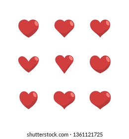 Heart icon set, love symbol. Vector illustrations.