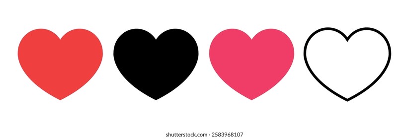 Heart icon set. Love symbol icon set vector. Solid and outline. for mobile concept and web. Red, black, pink