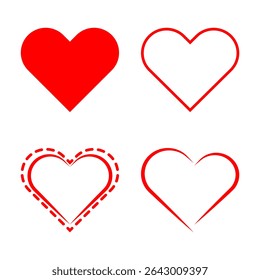 Heart Icon Set. Minimal and Decorative Love Symbols for Design and Communication. Versatile heart icons in solid, outline, dashed, and modern styles. Ideal for apps, Valentine’s graphics, wedding.