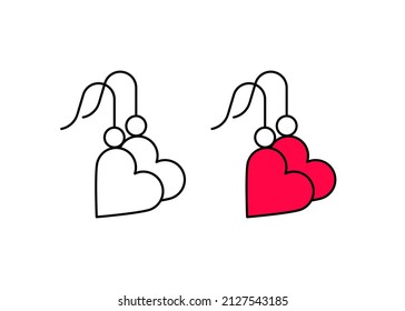 Heart icon set from modern earring. Earring icon with modern heart. Earring template with linear and colorful female icon. Simple linear vector white background.