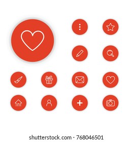 Heart icon in a set on a red circle.
A set of thin, linear and modern icons for navigation.
Floating action button for modern, mobile applications.