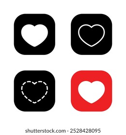 Heart icon set on square background. Love, romantic sign symbol
