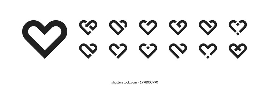 Heart icon set on white background. Vector illustration. Hearts black symbol collection. EPS 10.