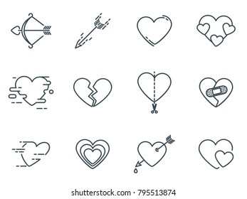 Heart icon in set on the white background. Universal linear icons to use in web and mobile app.