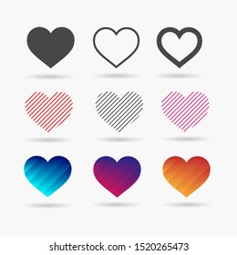 Heart Icon set. Perfect Love symbol. Valentine's Day sign, emblem isolated on white background with shadow, Flat style for graphic and web design, logo. EPS10