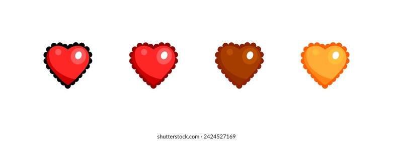 Heart icon set. Pixel heart. Flat style. Vector icons