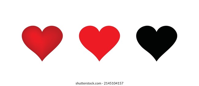 Juego de iconos de corazón. Símbolo de corazón rojo y negro, signo de amor, silueta de latido cardíaco, pictogramas de corazón aislados en fondo blanco, ilustración de vector de romance