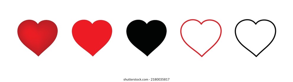 Juego de iconos de corazón. Símbolo de corazón rojo y negro, signo de amor, silueta de latido cardíaco, pictogramas de corazón aislados en fondo blanco, ilustración de vector de romance
