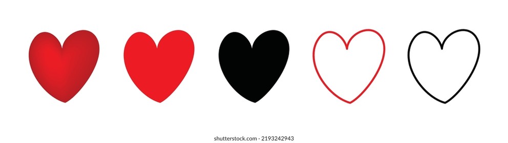 Juego de iconos de corazón. Símbolo de corazón rojo y negro, signo de amor, silueta de latido cardíaco, pictogramas de corazón aislados en fondo blanco, ilustración de vector de romance