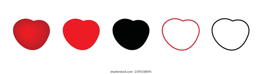 Juego de iconos de corazón. Símbolo de corazón rojo y negro, signo de amor, silueta de latido cardíaco, pictogramas de corazón aislados en fondo blanco, ilustración de vector de romance