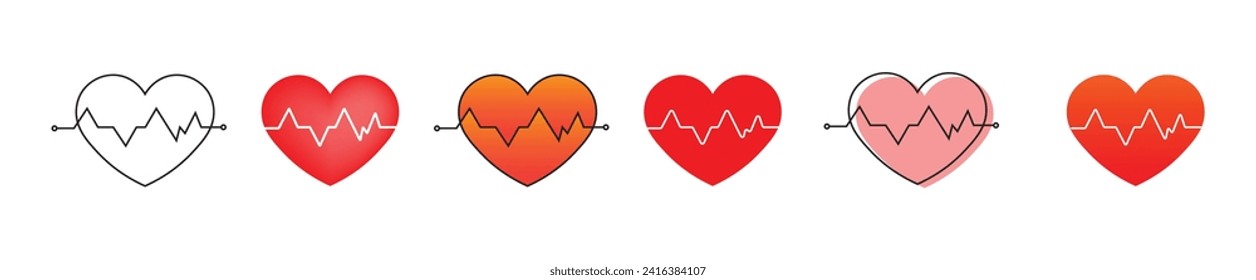Heart icon Set. Red heart icons set vector, Heartbeat. Icon or logo Heart, love, romance or valentine's day red vector icon for apps and websites.