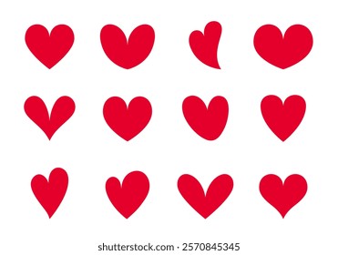 Heart icon set, red heart vector symbols collection
