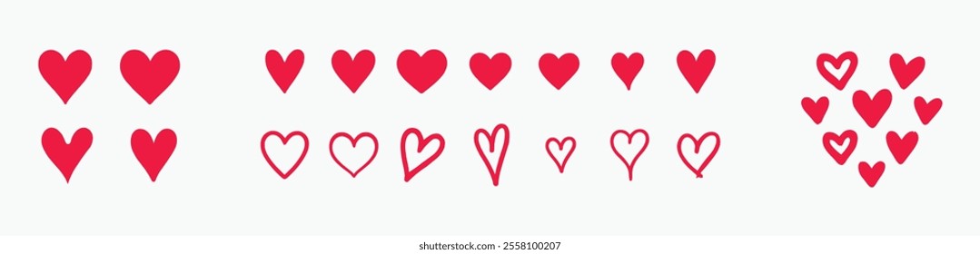 Heart icon set to represent love and romance. Vector art of heart