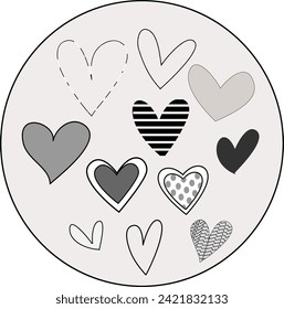 Icono de corazón establecido en marco redondeado. Ilustración de vectores de diseño monocromo