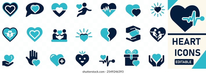 Heart icon set. Solid flat vector icons collection.
