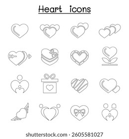Heart icon set in thin line style