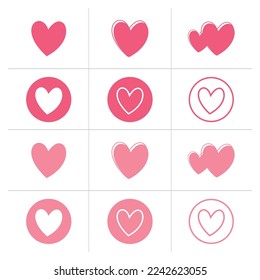 Heart icon set, valentine's day, simple vector design.	