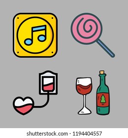 heart icon set. vector set about blood transfusion, music folder icon, lollipop and wine glass icons set.
