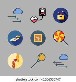 heart icon set. vector set about charity, cardiogram, pressure and donation icons set.