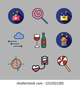 heart icon set. vector set about lollipop, cardiogram, wine glass and donation icons set.