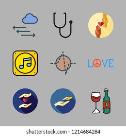 heart icon set. vector set about wine glass, cardiogram, love and charity icons set.