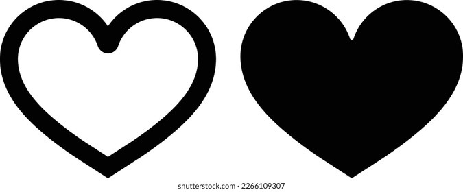 Un vector de conjunto de iconos cardíacos con fondo blanco y negro. Juego de iconos de símbolo de amor.