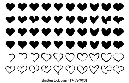 heart Icon Set, Vector Graphic. Black Color Heart Set love Vector.