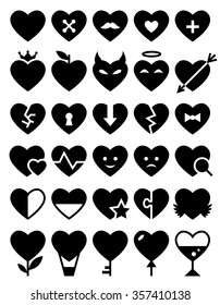 Heart Icon Set. Vector romantic symbols. Flat style silhouettes