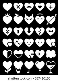 Heart Icon Set. Vector romantic symbols. Flat style silhouettes