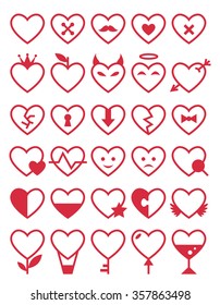 Heart Icon Set. Vector romantic symbols. Linear art