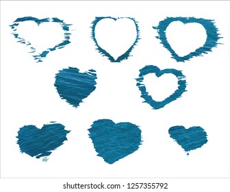 Heart icon set with vector sea texture
