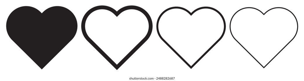 Heart icon set vector. Silhouette Heart icon. heart icon set on black color. Heart icon shape on a white background. vector illustration.
