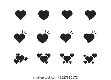 Conjunto de iconos de corazón, color negro de icono de amor de Vector