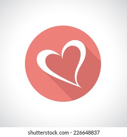 Heart icon with shadow. Connected hearts. Round icon. Flat modern design.