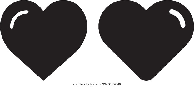 heart icon shape. Set of love symbols isolated design. Black heart shapes icon set. silhouette of heart design