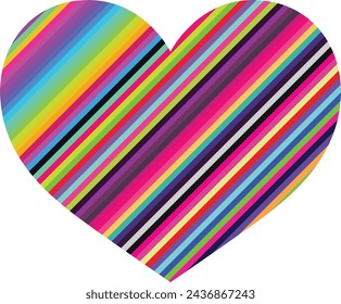 heart icon shape with small diagonal striped various color inside, heart icon vector illustration.