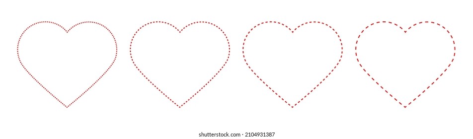 Heart icon.Red heart shape.Simple line icon.Vector set of love symbols.Dotted line heart.