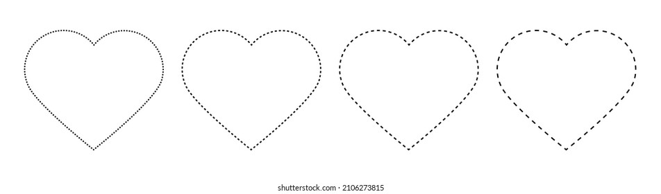 Heart Icon.Red Heart Shape.Simple Line Icon.Vector Set Of Love Symbols.Dotted Line Heart.