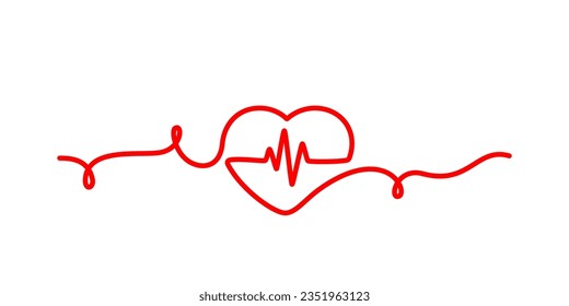Heart icon with sign heartbeat. Heart sign in one line drawing