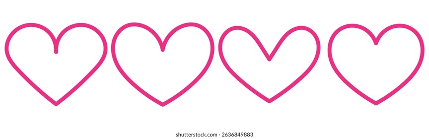 Heart icon sketch doodle illustration set. Black and white collection. Romantic Heart bonds. Feeling love. Silhouette of blank heart. Everlasting beating heart.