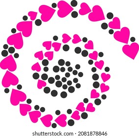 Heart icon spiral twist composition. Heart symbols are united into spiral design concept. Abstraction twist designed from random heart icons.