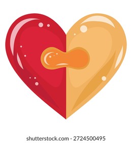 Heart Icon, Split Color Love Vector. Dual Heart Emblem, Two Tone Valentine Graphic. Half and Half Heart, Modern Love Illustration
