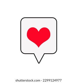 Herzsymbol in quadratischer Nachricht. Symbole für Social-Media-Benachrichtigungen