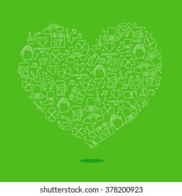 Heart of icon of St. Patrick. Excellent gift card. Vector illustration on a green background.