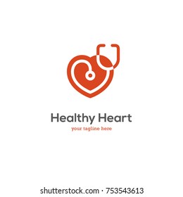 Heart icon with stethoscope. Cardiology health care center, clinic logo.