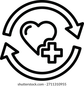 Icono del corazón rodeado por flechas giratorias