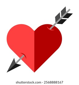 Heart icon. Symbol of love. Heart with an arrow. Red heart for card, design, flyer, web, poster, party, decor, banner, advertising. Vector illustration isolated on white background.